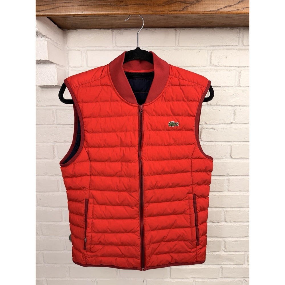 Lacoste Red Lightweight Puffer Vest Men's US S FR 46 Full Zip Packable Jacket